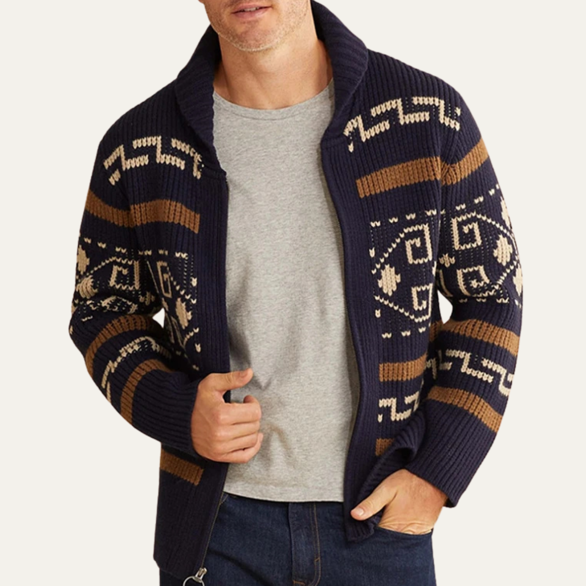 Sage | Men's Argyle Crew Neck Sweater Cream Brown
