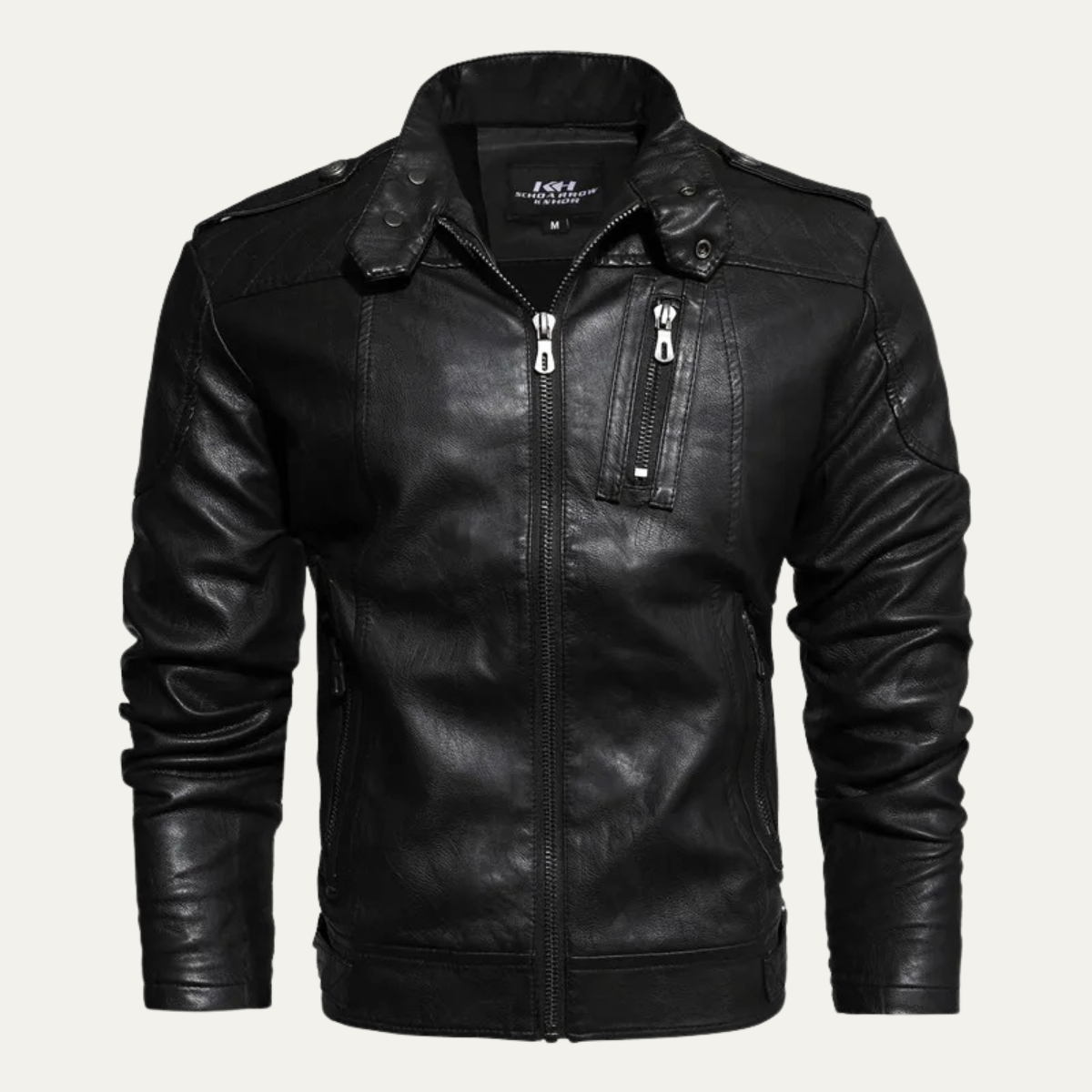 Kobe | Men's Leather Jacket Brown Moto Quilted Shoulders