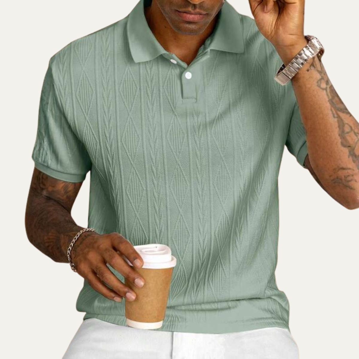Sage | Men's Textured Polo Shirt Black