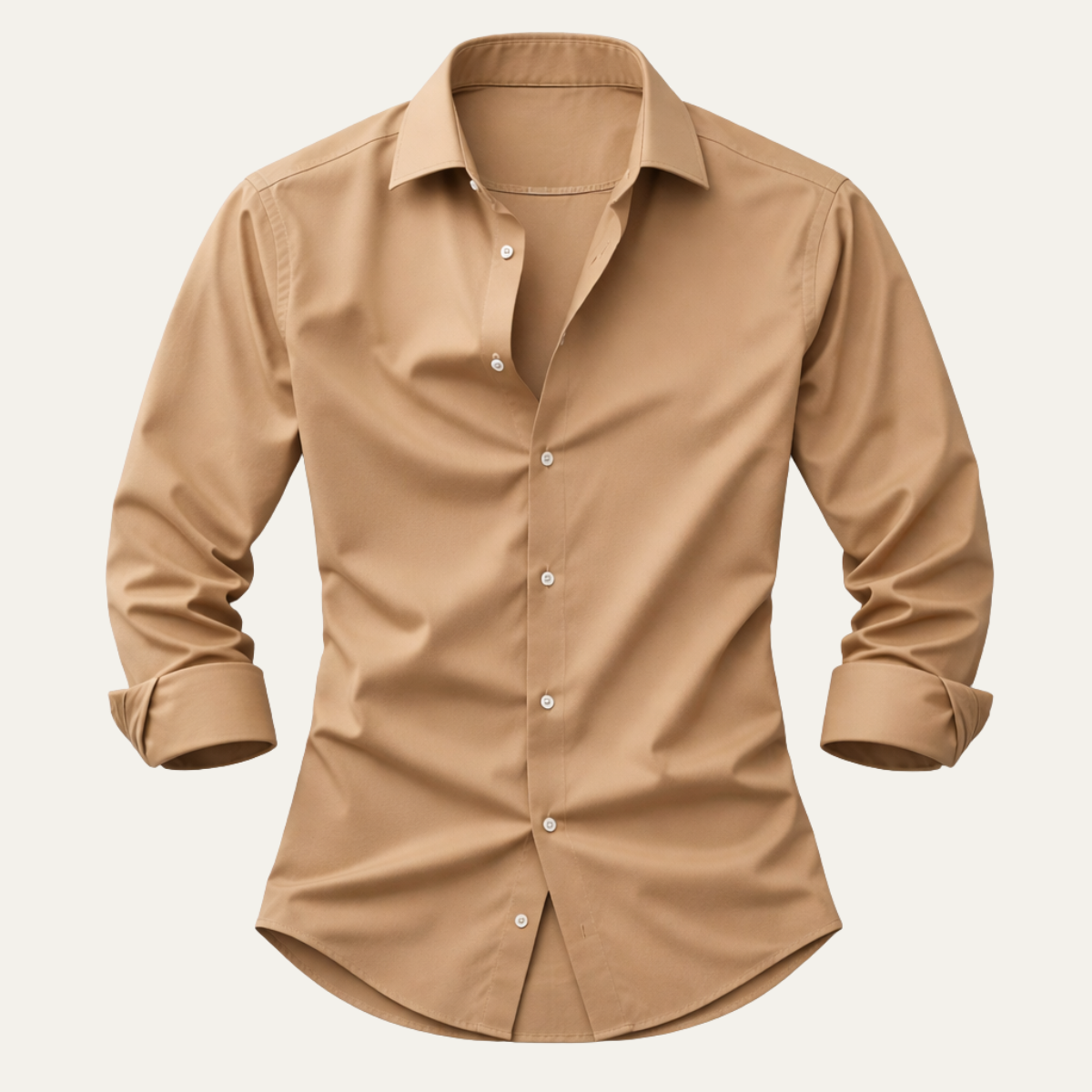 Ezra | Men's Slim Fit Button Up Shirt Cream Long Sleeve