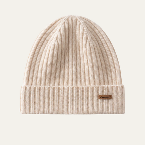 Dama Washington Axel men's ribbed knit cashmere beanie cream - front view