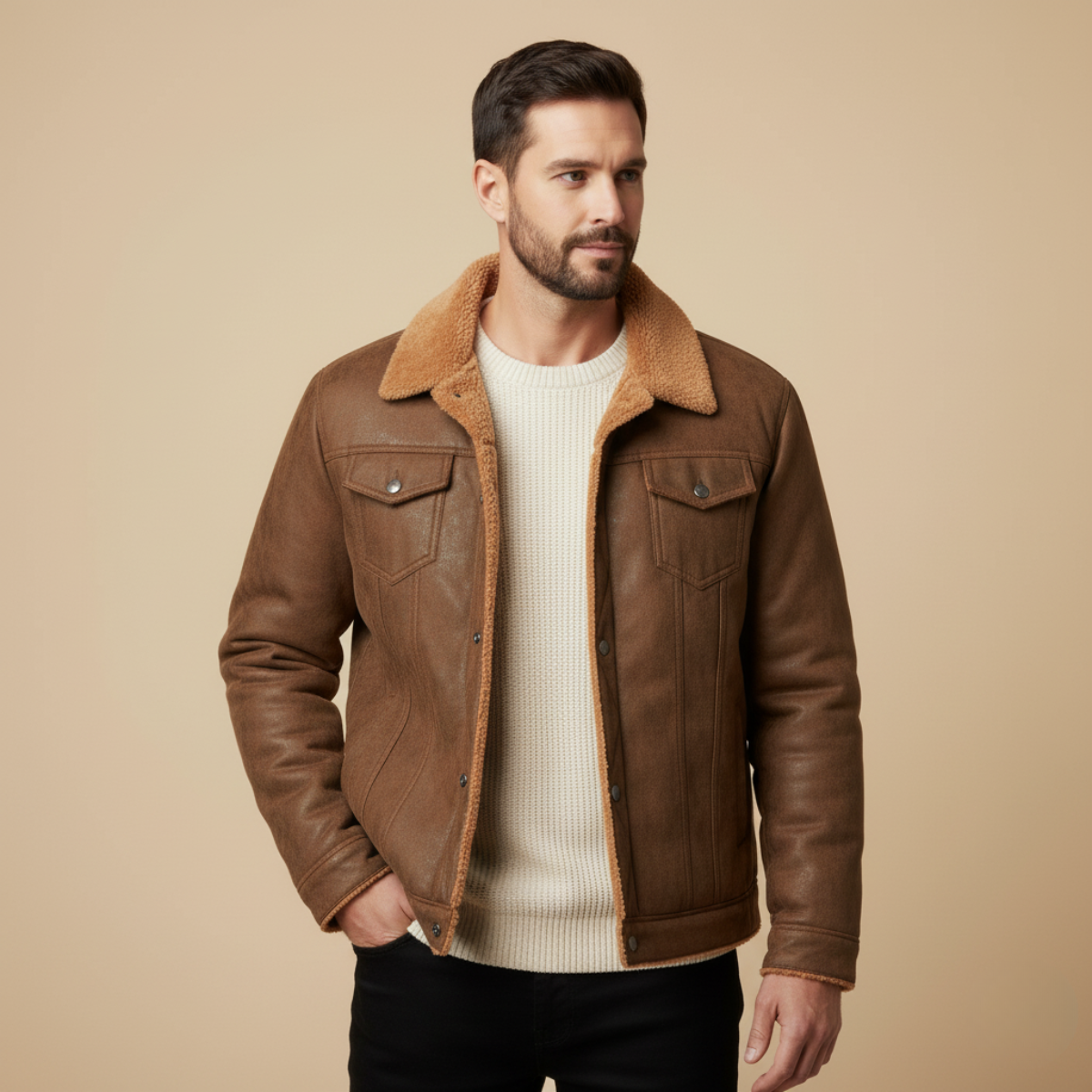 Wyatt | Men's Sherpa Lined Trucker Jacket Camel