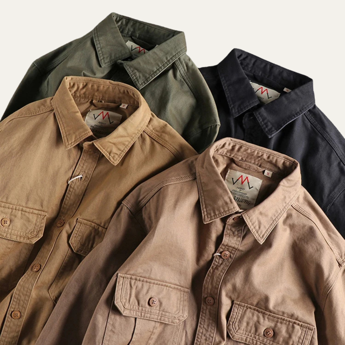 Axel | Men's Utility Denim Shirt Jacket Beige Long Sleeve