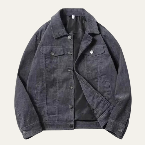 Dama Washington Ash men's vintage corduroy jacket charcoal button up - front view