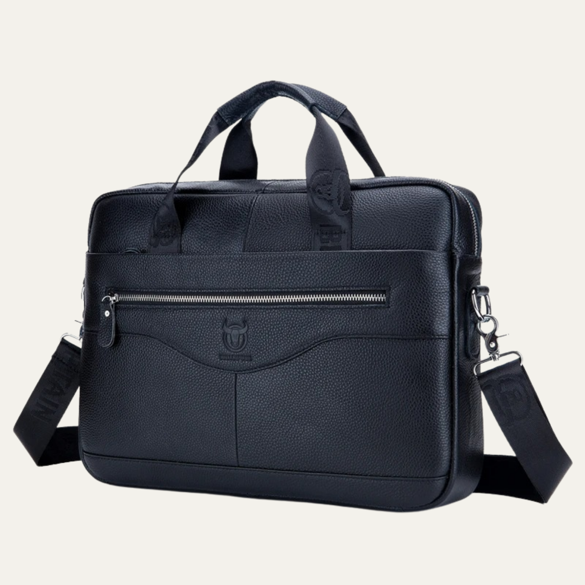 Dama Washington Bayonne men's leather messenger shoulder bag black - front view