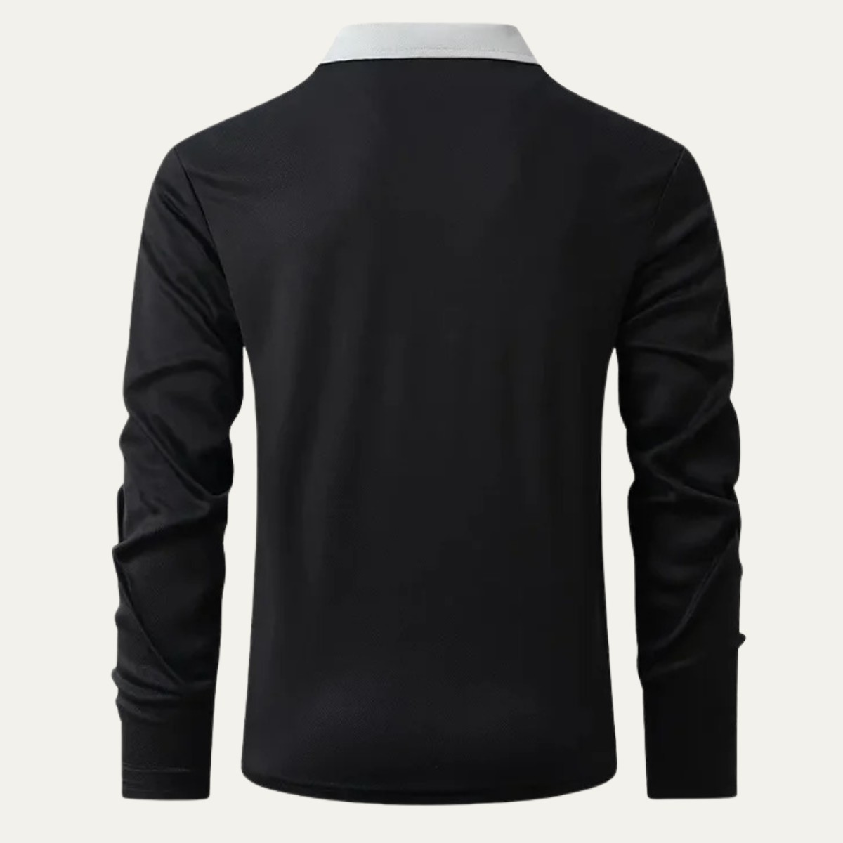 Bram | Men's Fitted Polo Shirt Cream Black Collar Long Sleeve