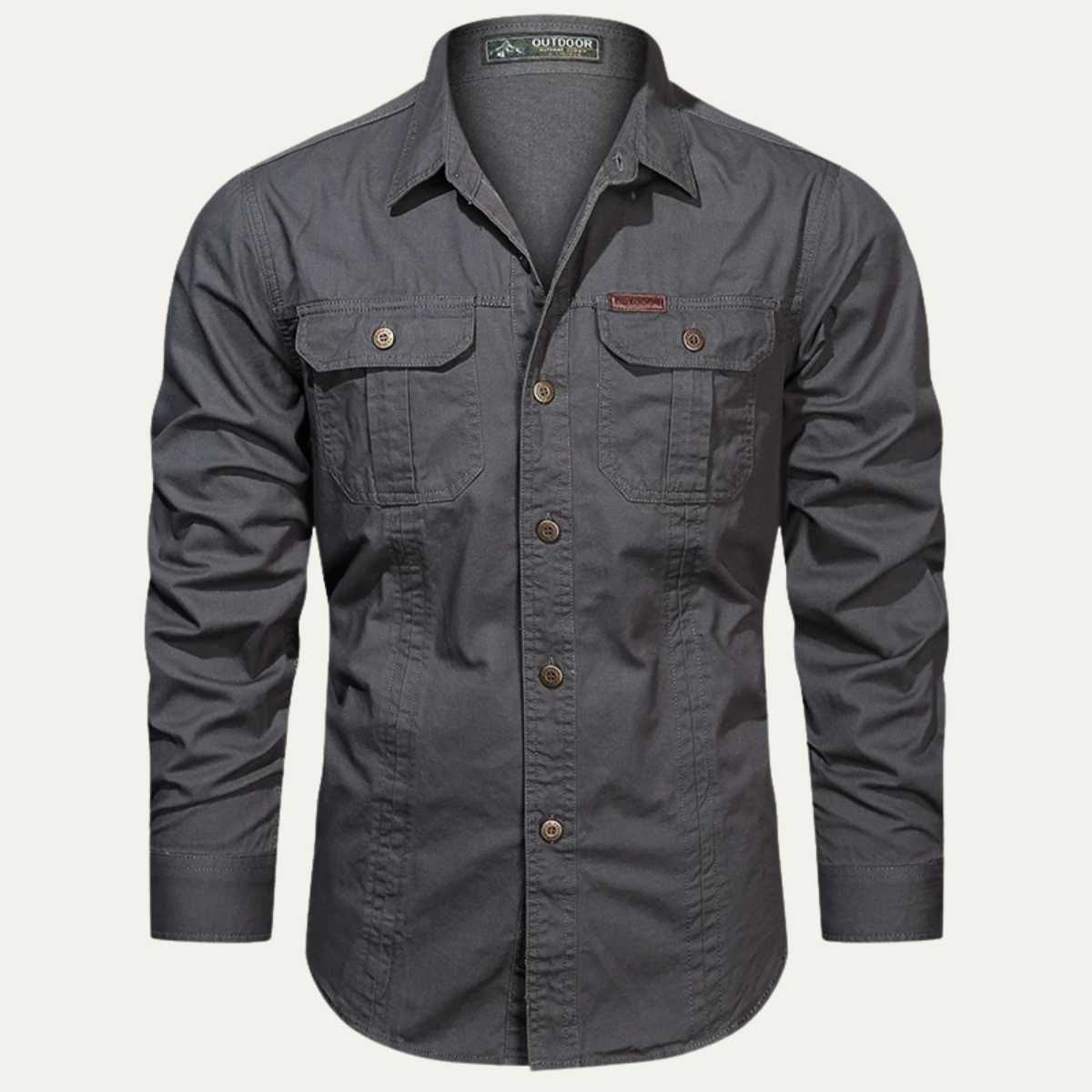 Axel | Men's Casual Button Up Cargo Shirt Cream Long Sleeve