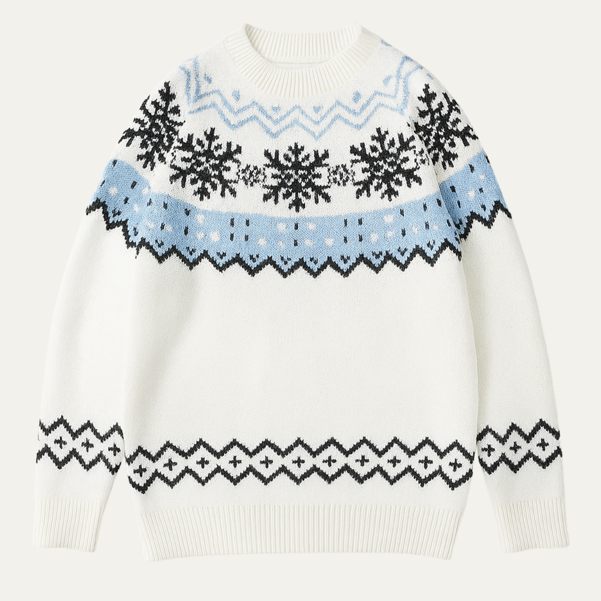 Ash | Men's Crew Neck Snowflake Sweater Cream Light Blue Black