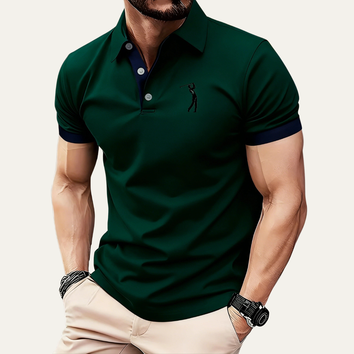 Hugo | Men's Golf Polo Shirt Gray Navy Stripe Short Sleeve