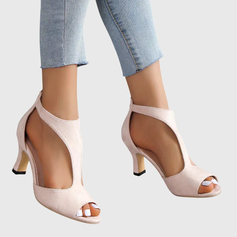 Vera | Women's Peep Toe Heels Cream Suede Cutout