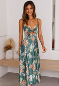 Dama Washington Vera women's floral maxi dress cutout tie front - front view