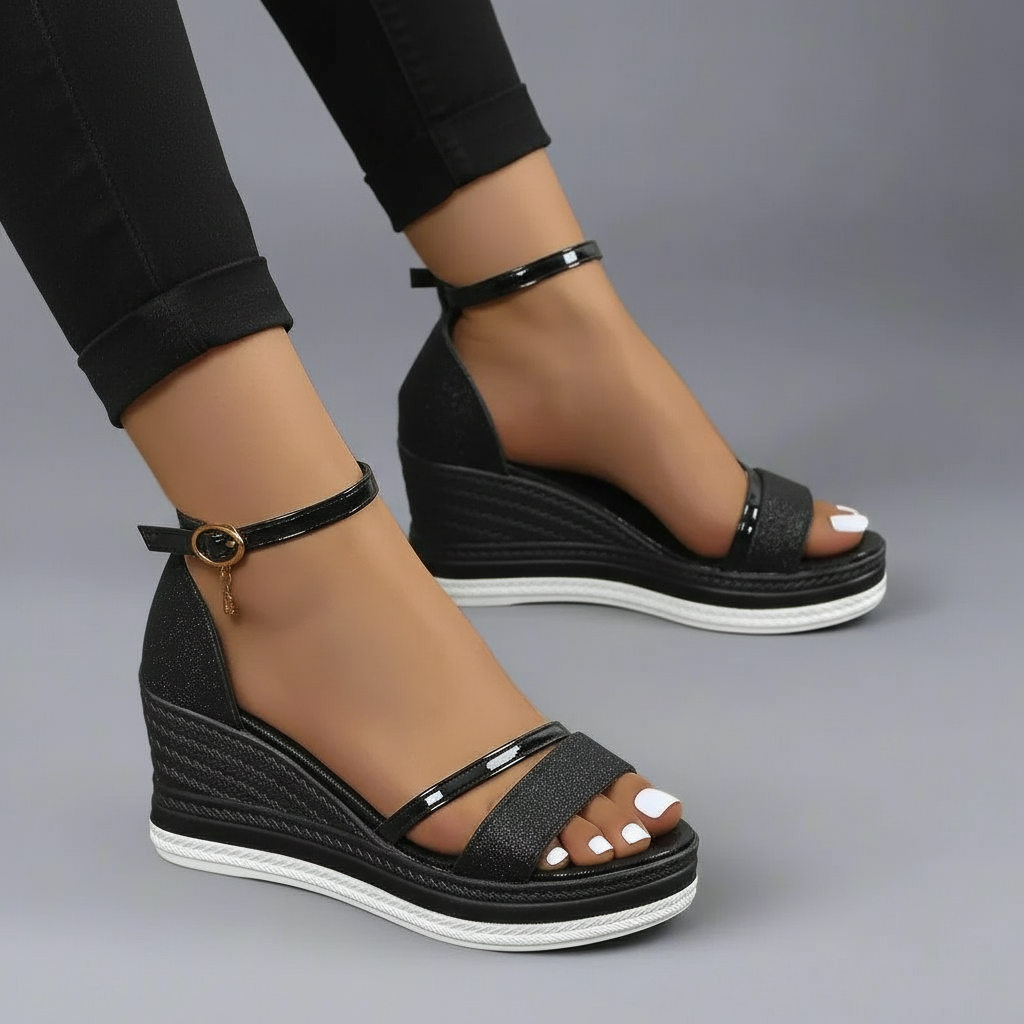 Vera | Women's Platform Wedge Sandals Ankle Strap Cream