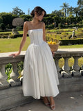 Dama Washington Paloma women's strapless maxi dress cream pleated formal - front view