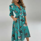 Dama Washington Wren women's wrap midi dress red long sleeve belted - view 3