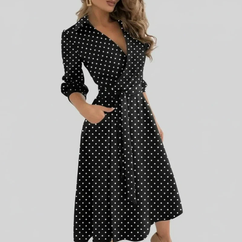 Wren | Women's Wrap Midi Dress Red Long Sleeve Belted