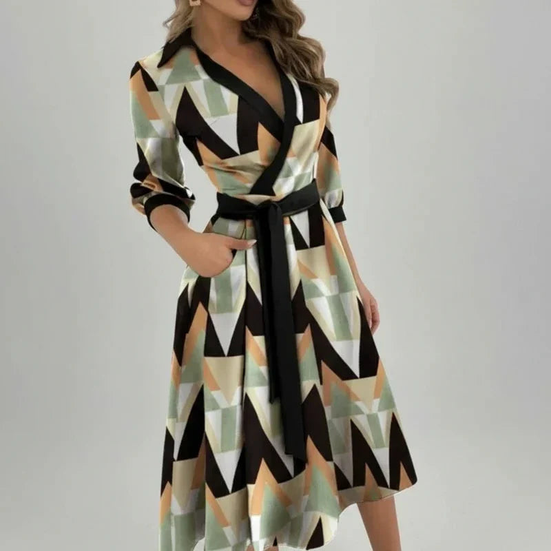 Wren | Women's Wrap Midi Dress Red Long Sleeve Belted