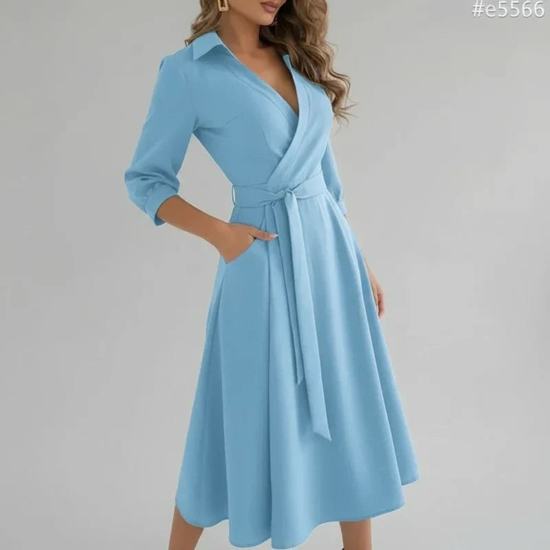 Wren | Women's Wrap Midi Dress Red Long Sleeve Belted