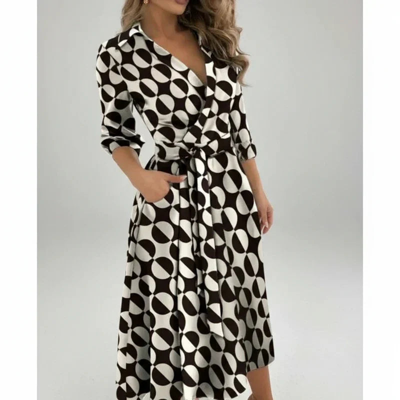 Wren | Women's Wrap Midi Dress Red Long Sleeve Belted