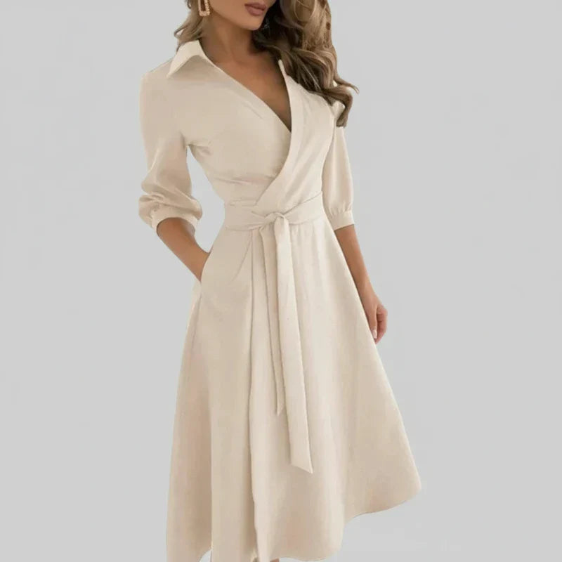 Wren | Women's Wrap Midi Dress Red Long Sleeve Belted