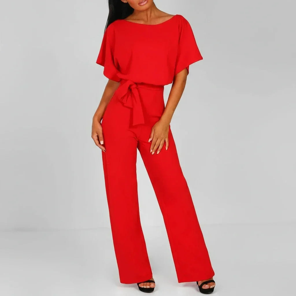 Isla | Women's Wide Leg Jumpsuit Cream Belted