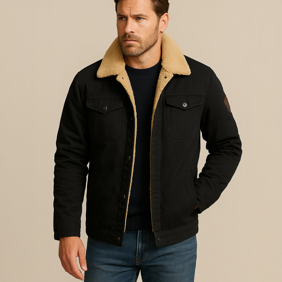 Callum | Men's Sherpa Lined Utility Jacket Tan