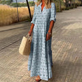 Dama Washington Liv women's boho maxi dress light blue leaf print - front view
