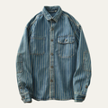 Dama Washington Axel men's vintage pinstripe denim shirt blue light wash - front view
