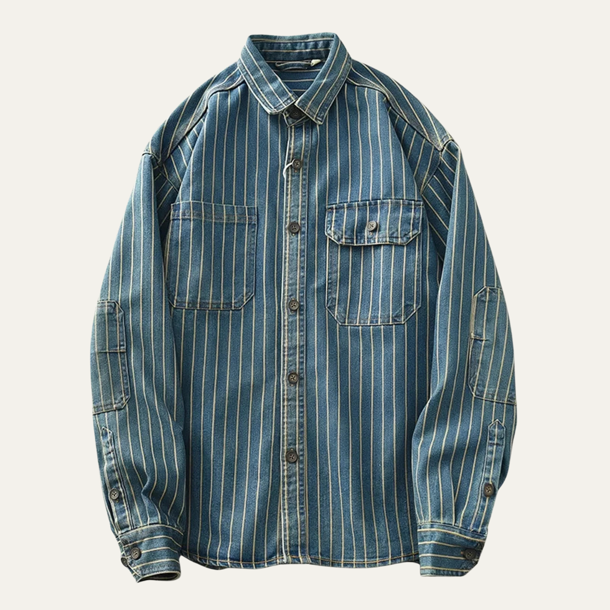 Axel | Men's Vintage Pinstripe Denim Shirt Blue Light Wash