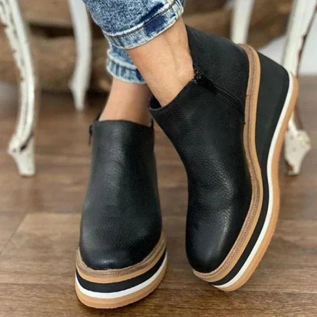 Cleo | Women's Platform Ankle Boots Tan Comfort Sole