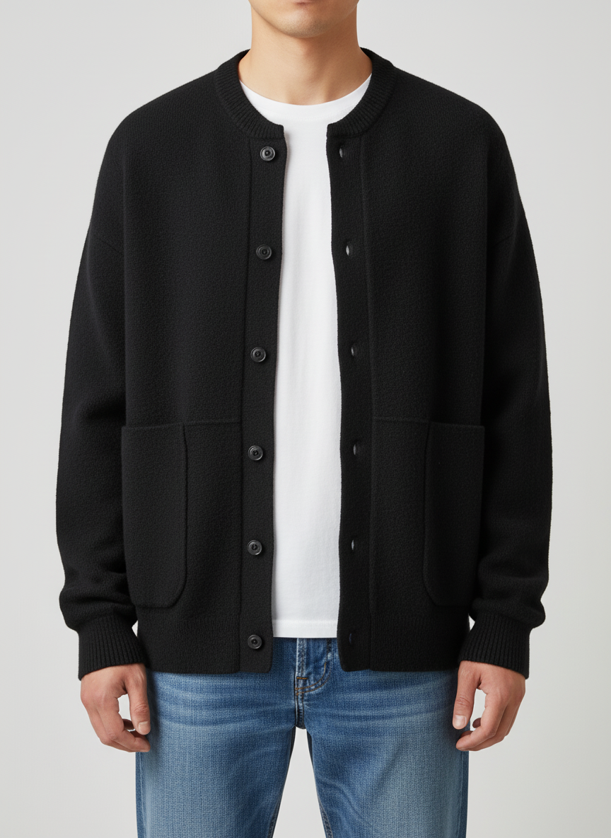 Axel | Men's Crew Neck Cardigan Black Button Up