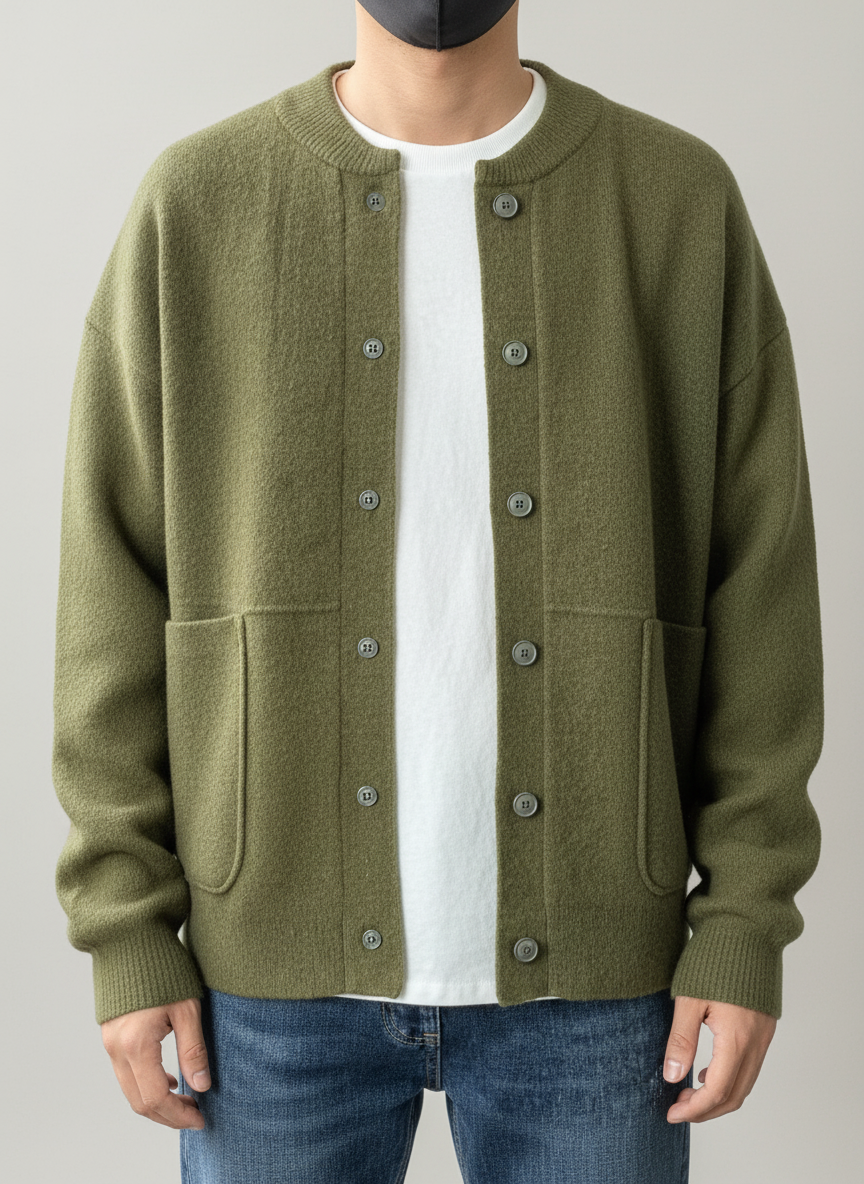 Axel | Men's Crew Neck Cardigan Black Button Up