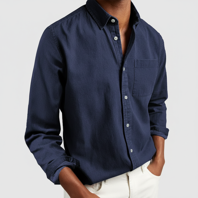 Axel | Men's Button Up Denim Shirt Navy Long Sleeve