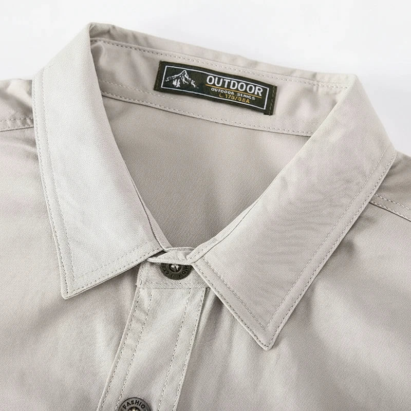 Axel | Men's Utility Cotton Button Up Shirt Cream Long Sleeve