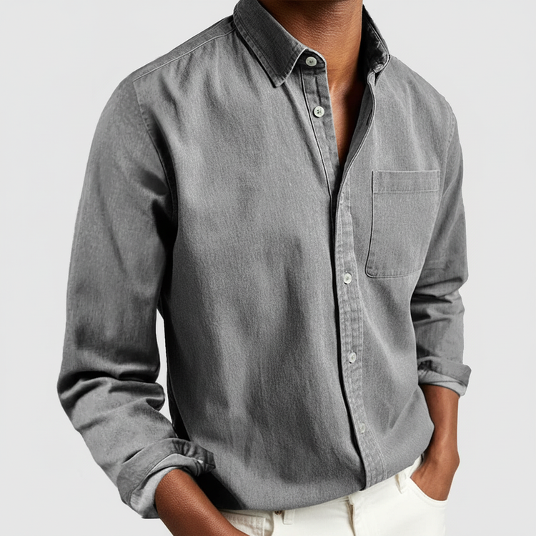 Axel | Men's Button Up Denim Shirt Navy Long Sleeve