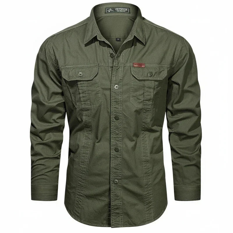Axel | Men's Utility Cotton Button Up Shirt Cream Long Sleeve