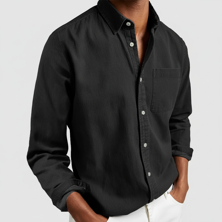 Axel | Men's Button Up Denim Shirt Navy Long Sleeve