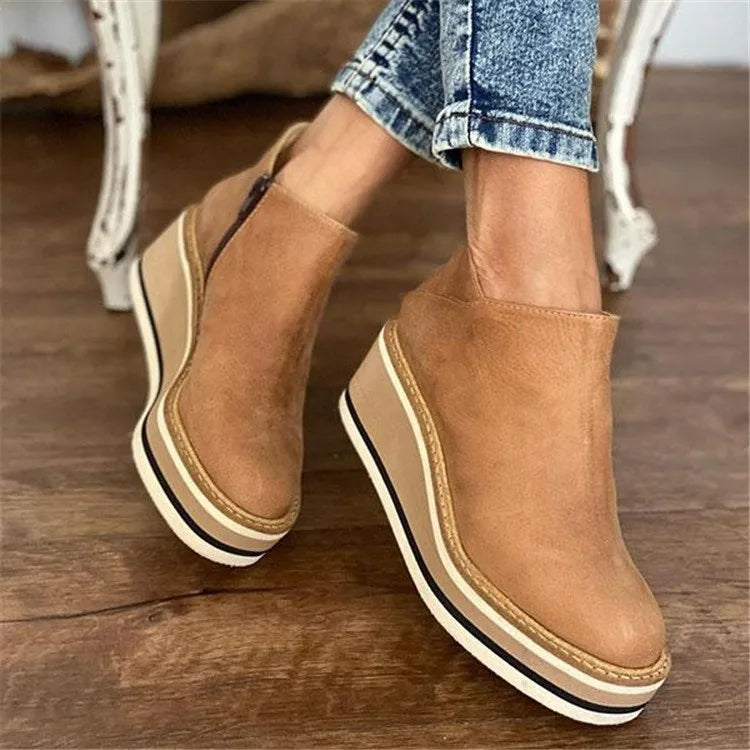 Cleo | Women's Platform Ankle Boots Tan Comfort Sole