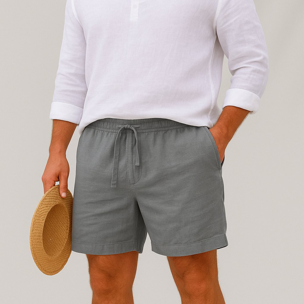 Axel | Men's Linen Shorts Gray Relaxed Fit Drawstring