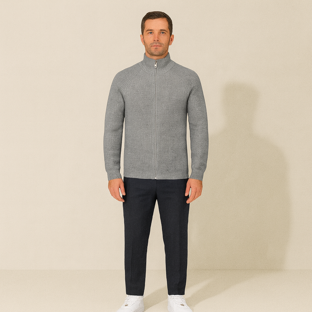 Bram | Men's Ribbed Zip Cardigan Sweater Cream