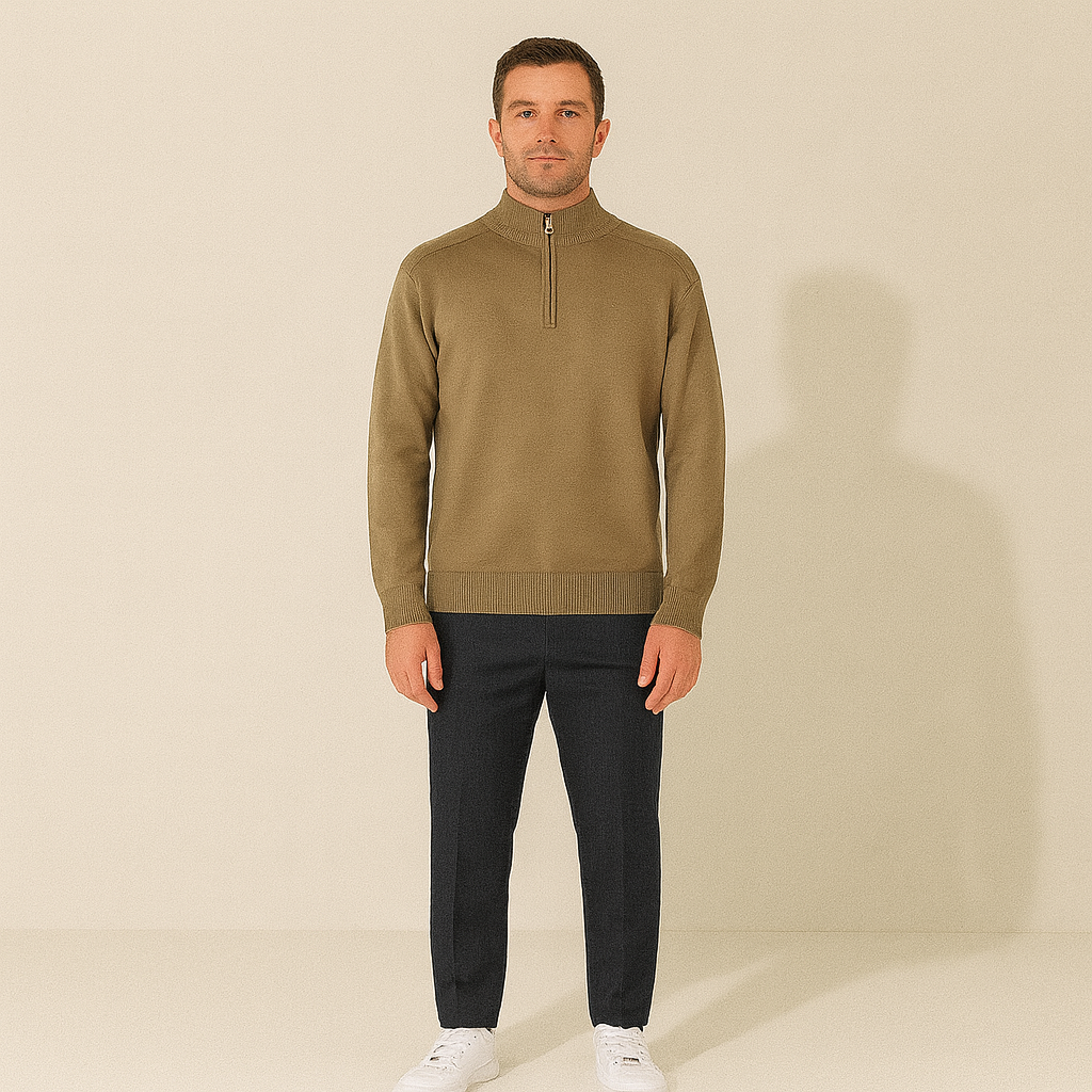 Axel | Men's Quarter Zip Sweater Gray Ribbed Crew Neck