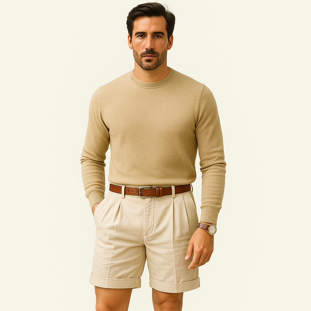 Rowan | Men's Tailored Linen Shorts Cream Pleated