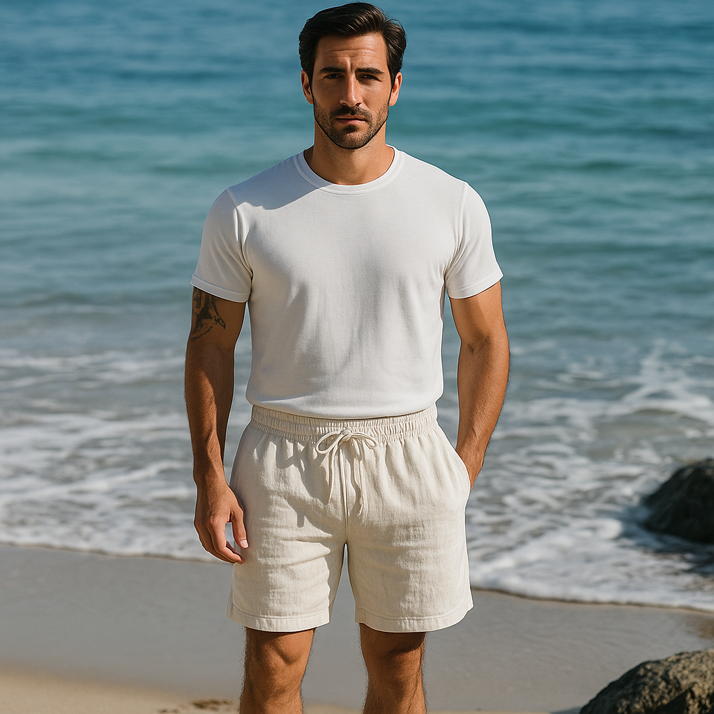 Bray | Men's Linen Shorts Cream Lightweight Drawstring