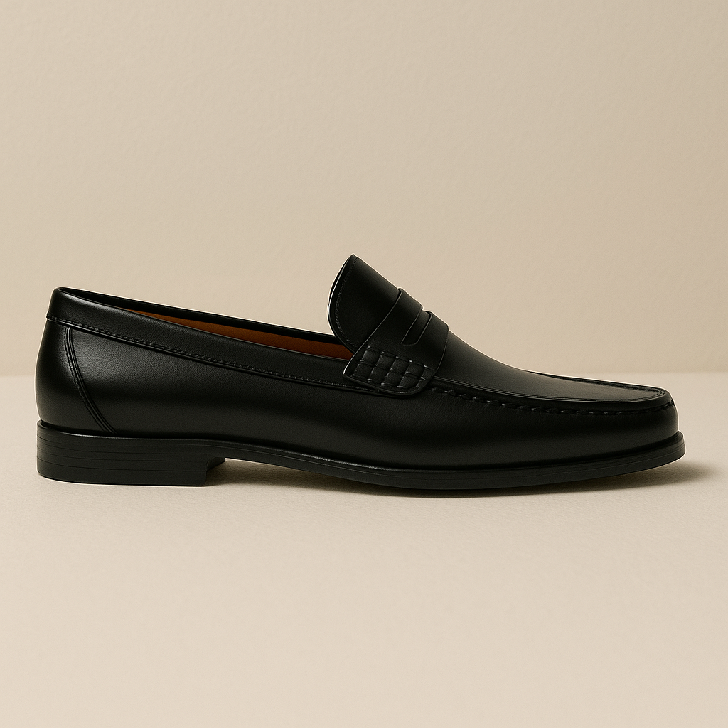 Axel | Men's Black Leather Penny Loafers Slip On