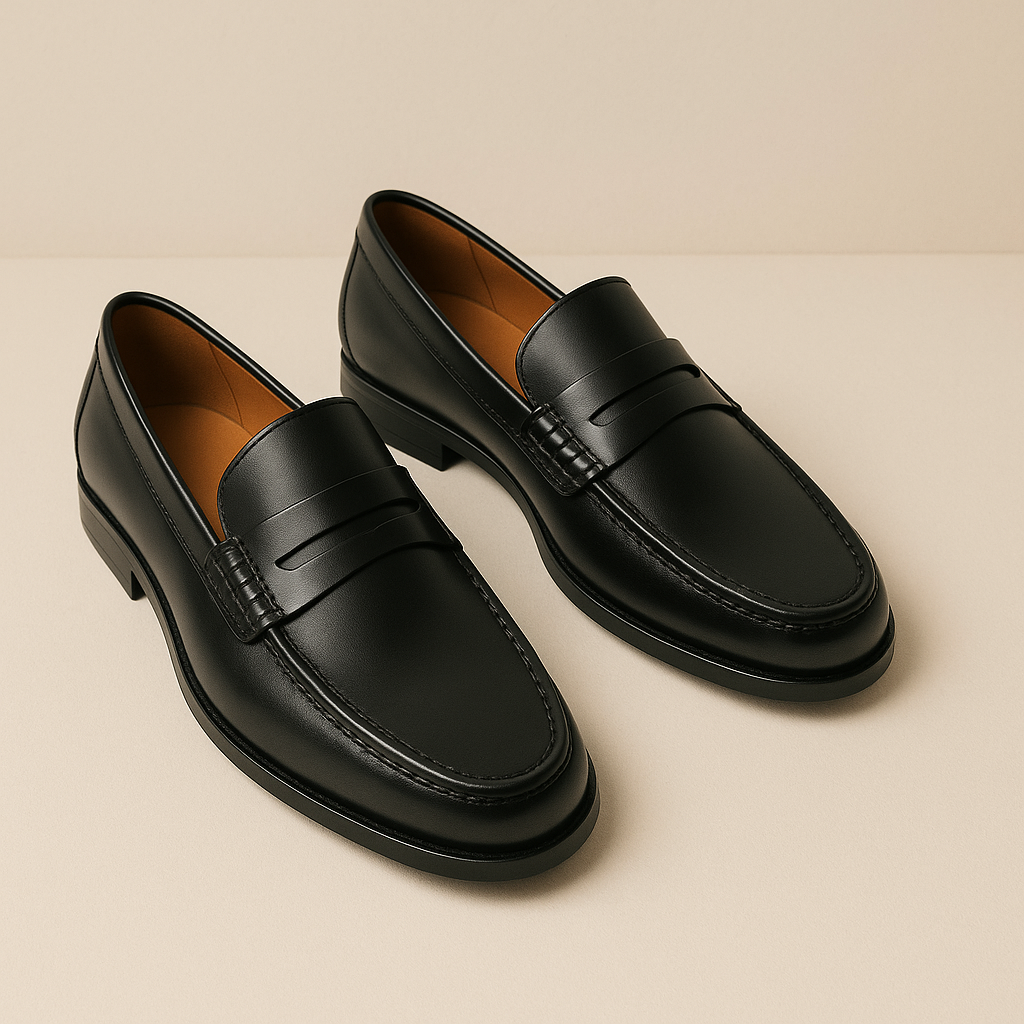 Axel | Men's Black Leather Penny Loafers Slip On