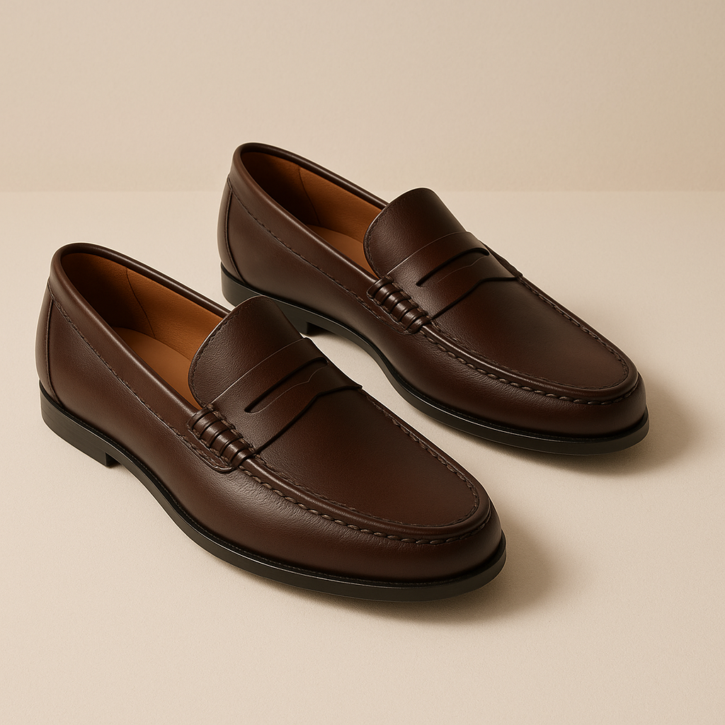 Axel | Men's Black Leather Penny Loafers Slip On