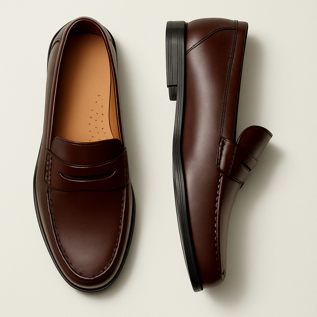 Axel | Men's Black Leather Penny Loafers Slip On