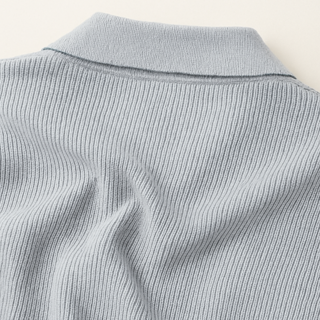 Beau | Men's Ribbed Polo Collar Sweater Gray Long Sleeve