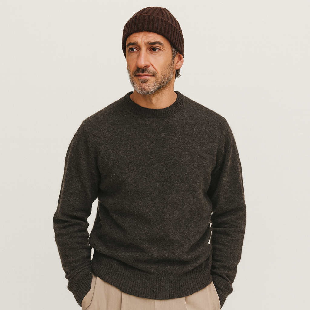 Sage | Men's Ribbed Knit Cashmere Beanie Brown