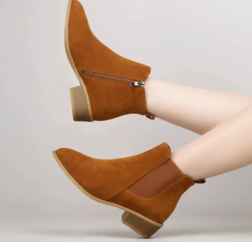 Fleur | Women's Chelsea Ankle Boots Cognac Block Heel