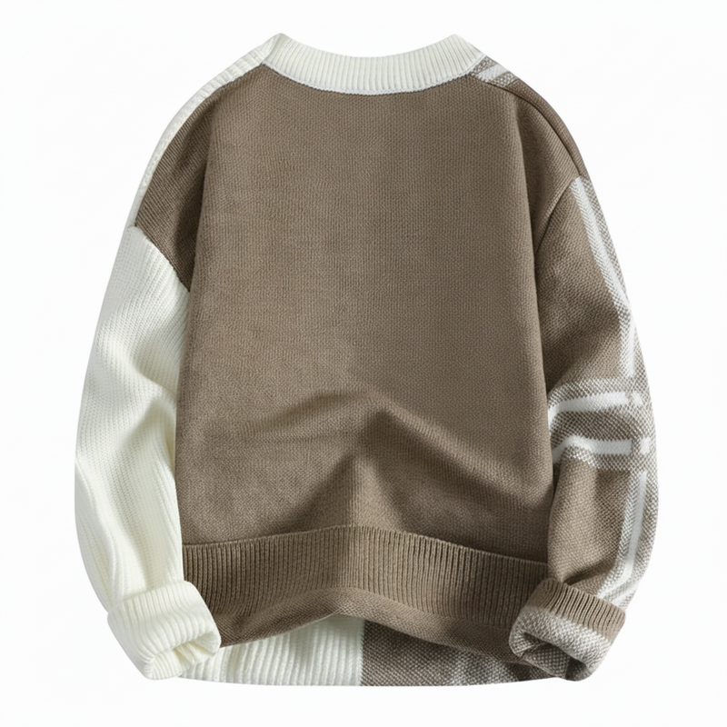 Axel | Men's Color Block Plaid Crew Neck Sweater Gray Black